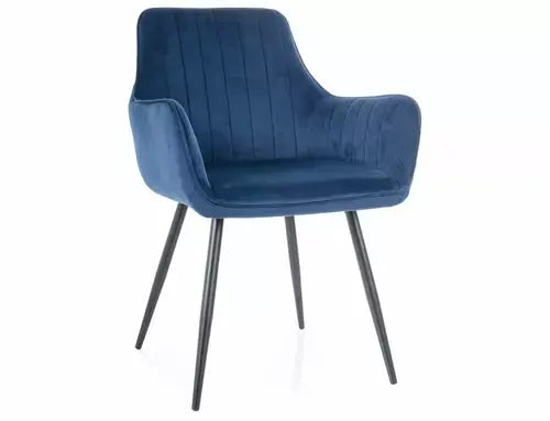 Scaun dining APPLE Velvet structură neagră/albastru navy Bluvel 86