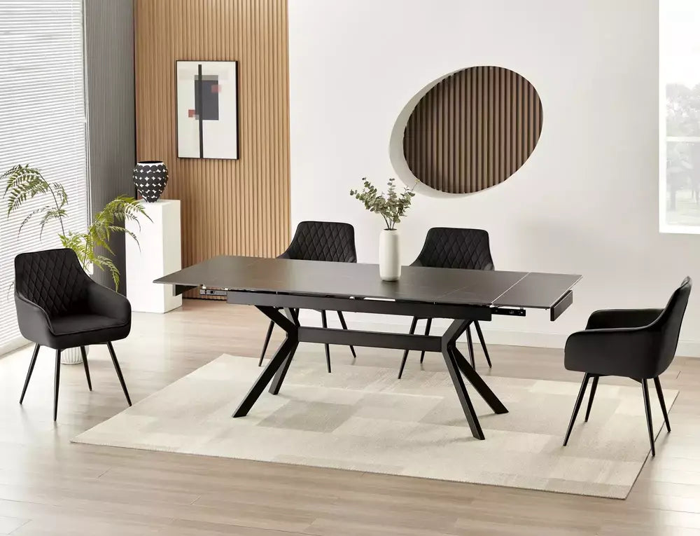Masă dining extensibilă IMPERIA alb/negru 180(240)x90