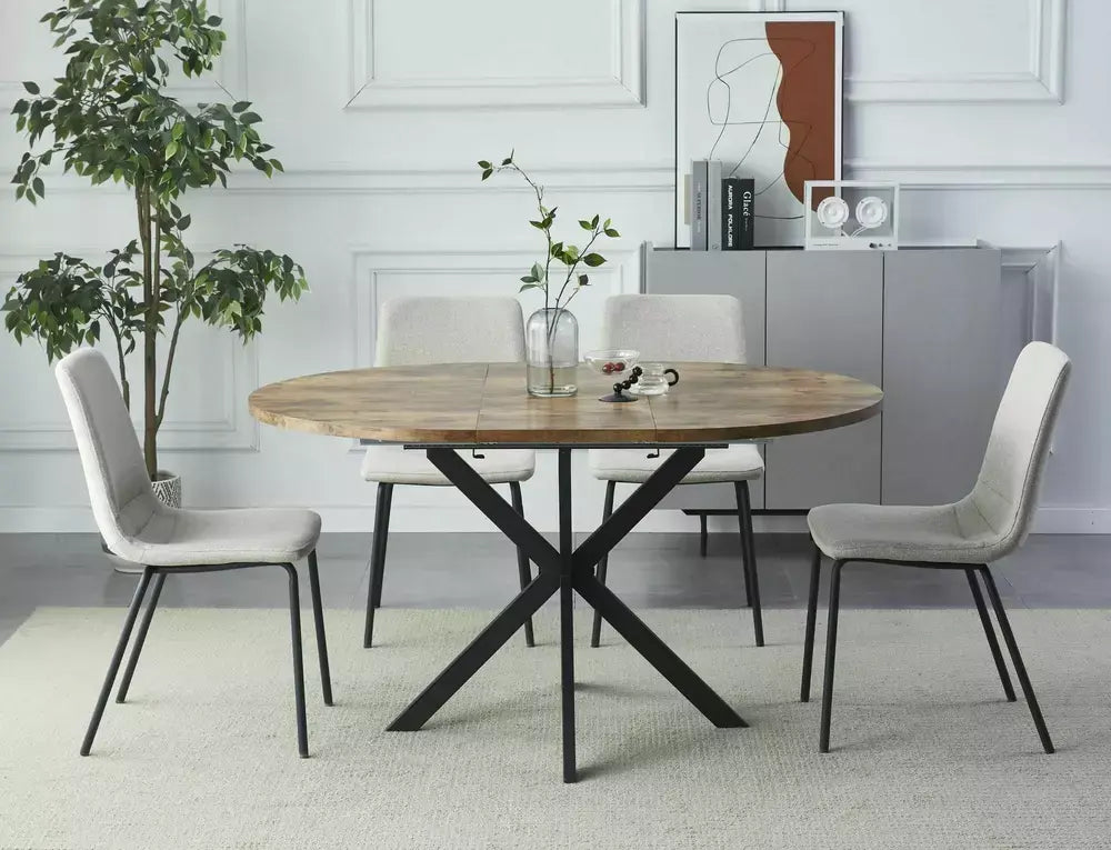 Masă dining extensibilă GASTON nuc vintage/negru mat 100(135)x100