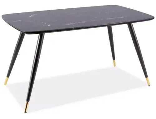 Masă dining CYRYL I negru efect piatră/negru/auriu 140x80