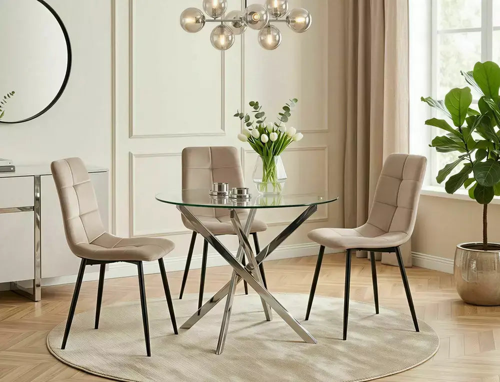 Masă dining rotundă AGIS transparent/crom Ø90