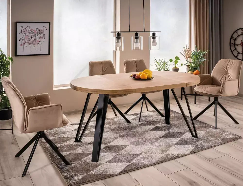 Masă dining extensibilă rotundă GALAXY stejar Artisan/negru Ø100 (100-168)
