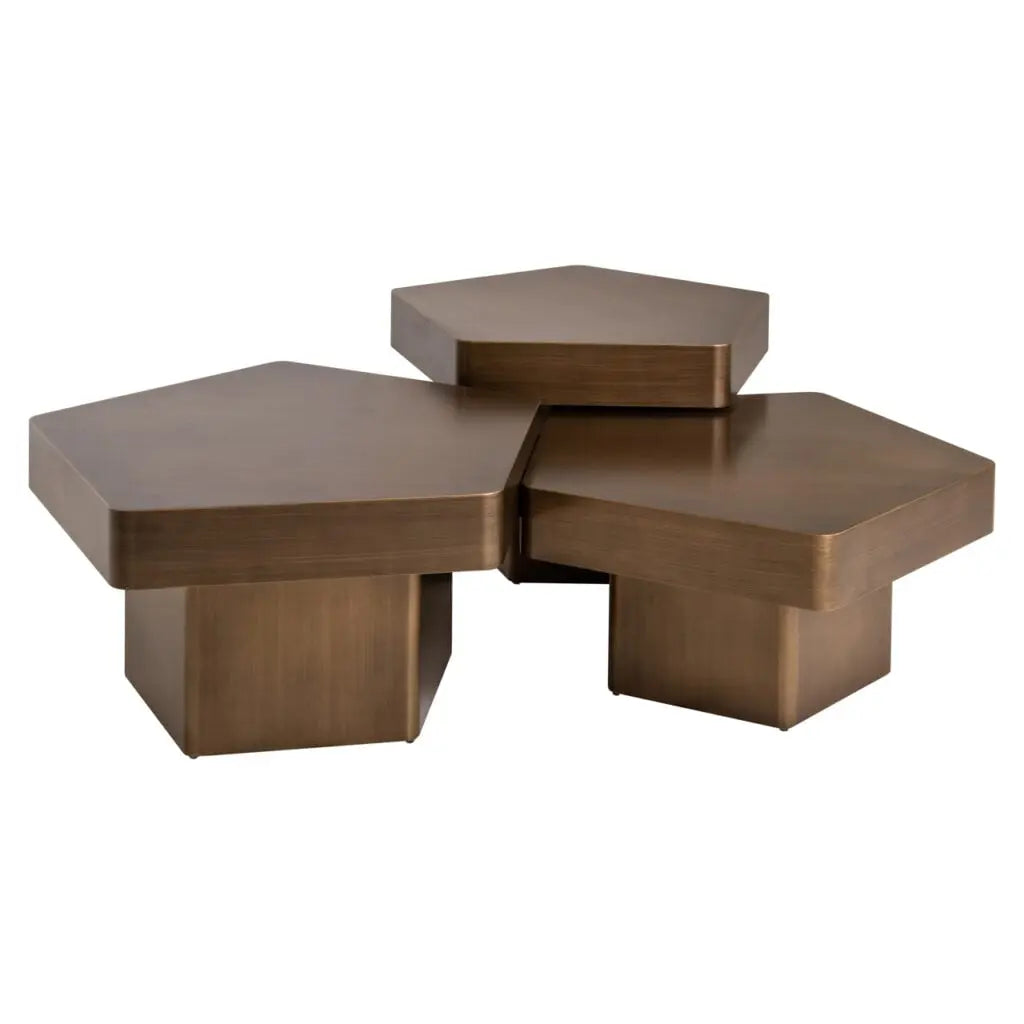 Măsuță cafea Hexa – auriu periat (set 3 buc)