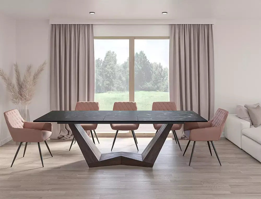 Masă dining extensibilă BONUCCI Ceramic negru Nero Greco/nuc (200-250)x98