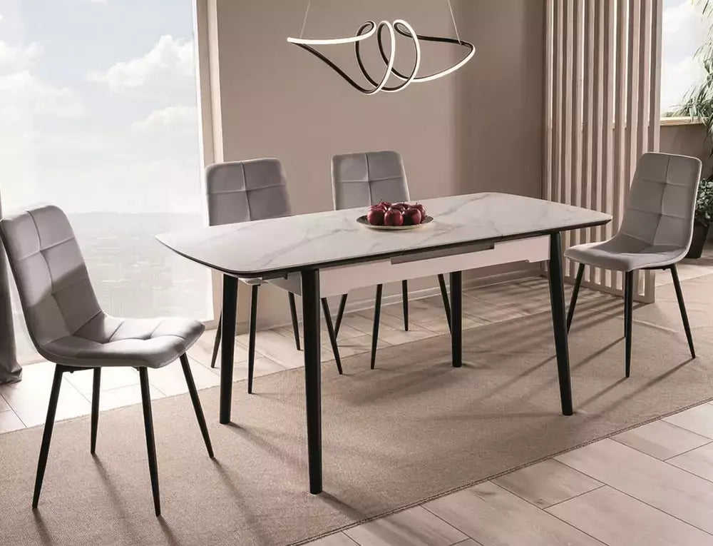Masă dining extensibilă APOLLO alb mat/negru structură 120(160)x80