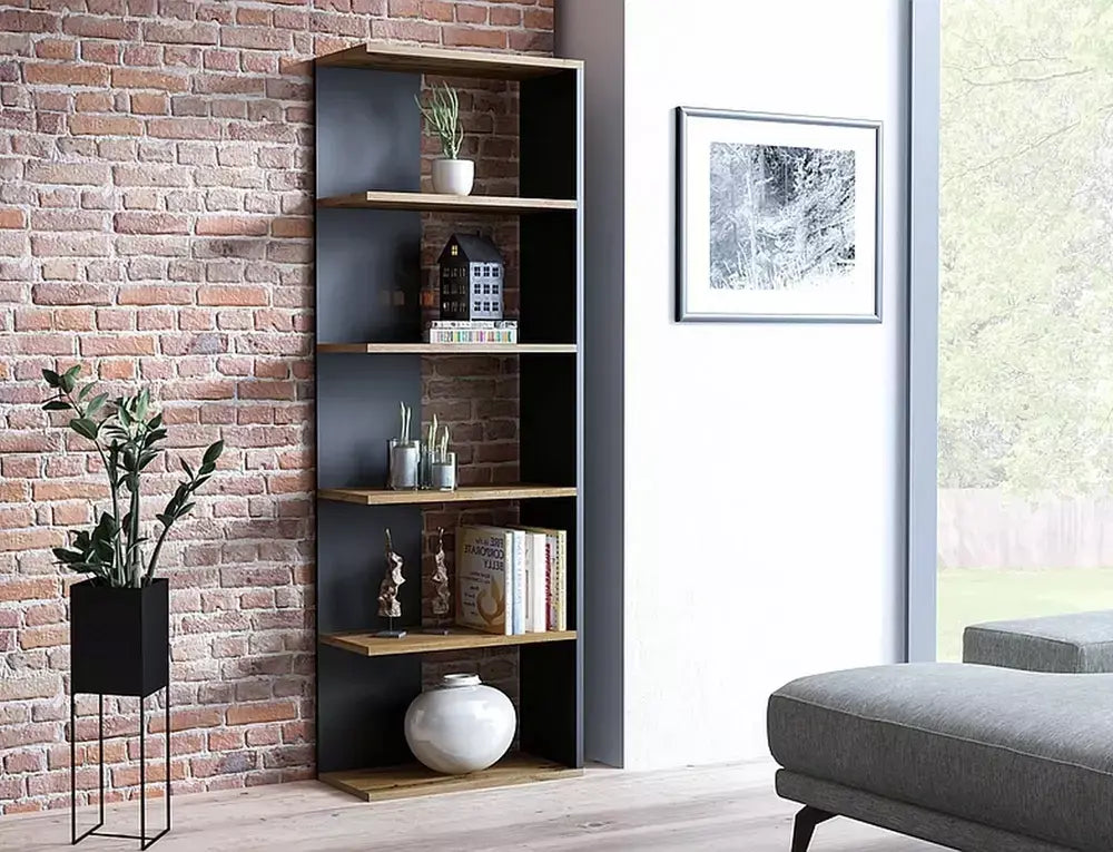 Bibliotecă/Raft CORNER stejar Wotan+negru 170X60