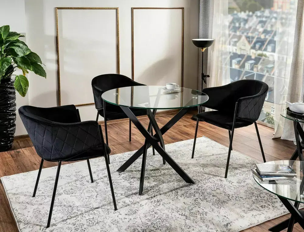 Masă dining rotundă AGIS transparent/negru mat Ø90