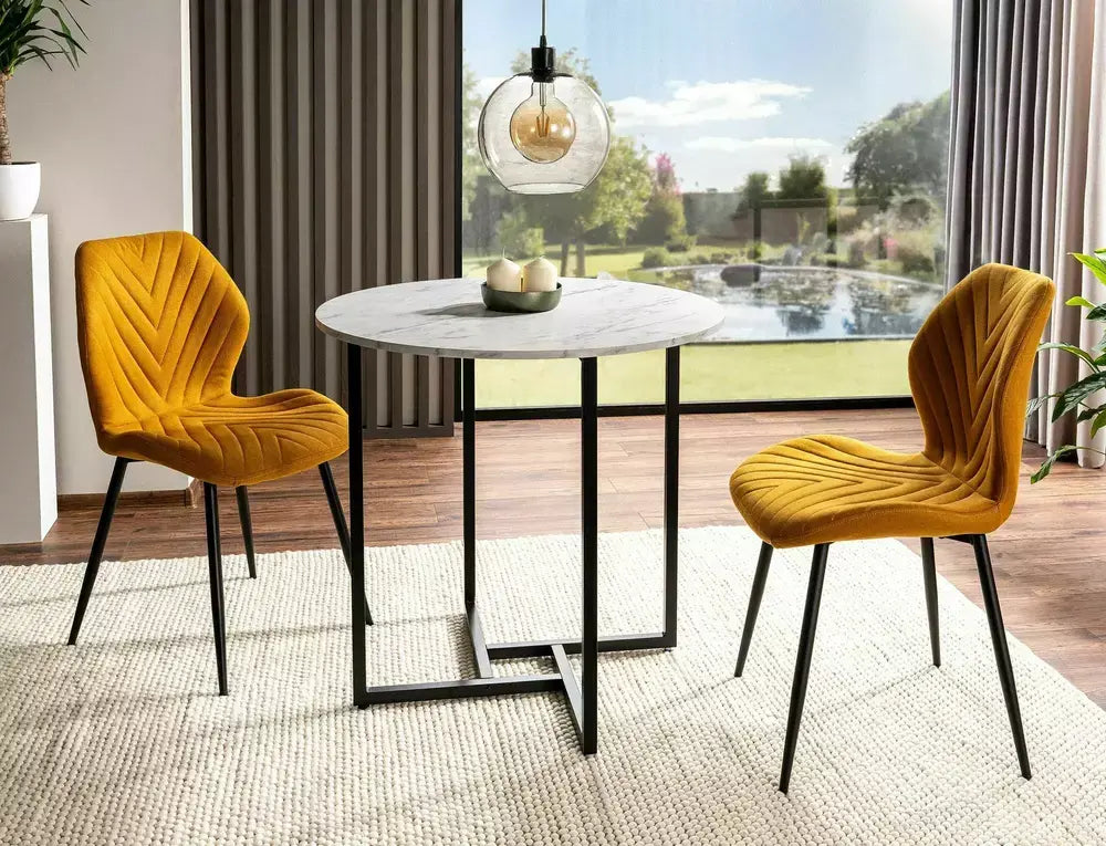 Masă dining rotundă ALTO II alb efect marmură/negru Ø80