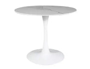 Masă dining rotundă ESPERO alb efect marmură/alb Ø90
