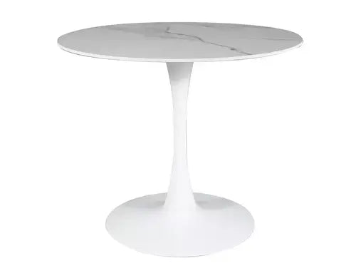 Masă dining rotundă ESPERO alb efect marmură/alb Ø90