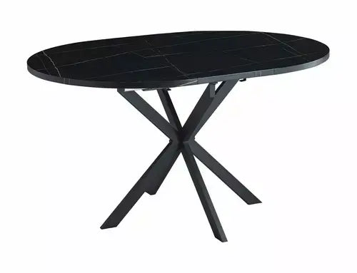 Masă dining extensibilă GASTON negru efect marmură/negru mat 100(135)x100