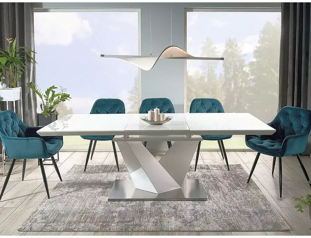 Masă dining extensibilă ALARAS III alb/alb lăcuit 160(220)x90