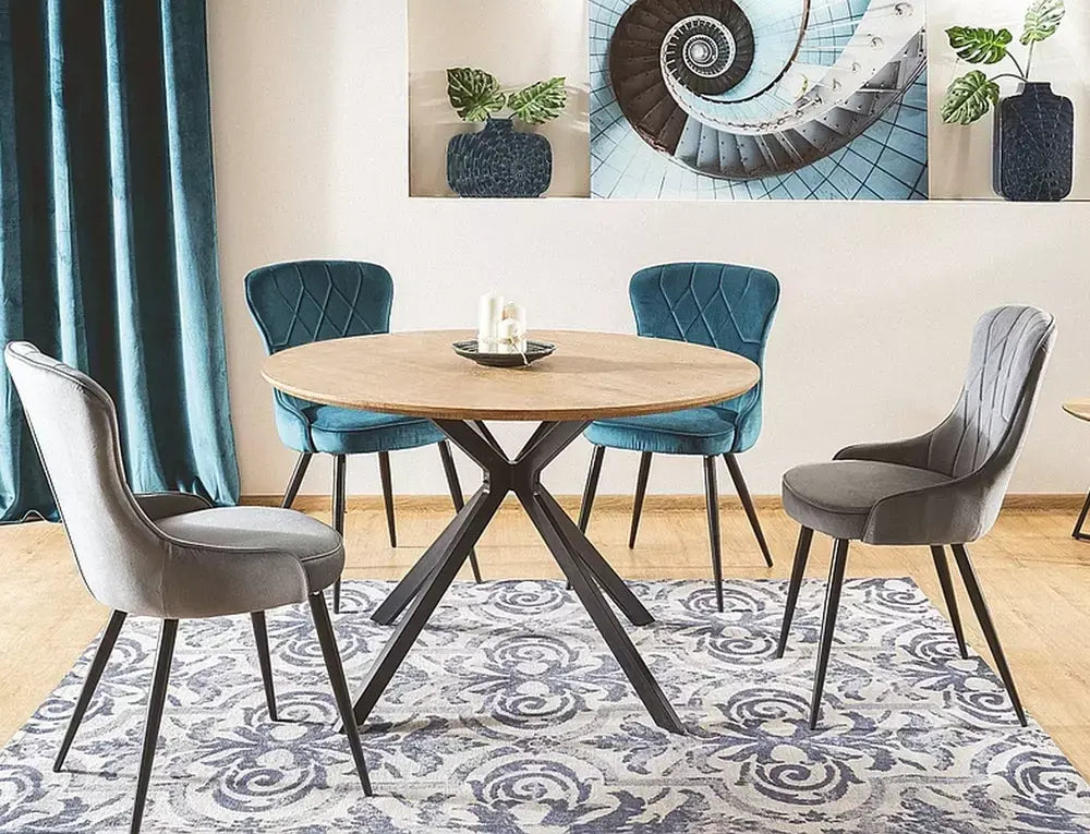 Masă dining rotundă ASTER stejar/negru structură Ø120