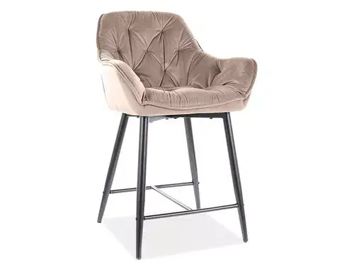 Scaun bar înalt CHERRY H-2 Velvet structură neagră/bej Bluvel 28