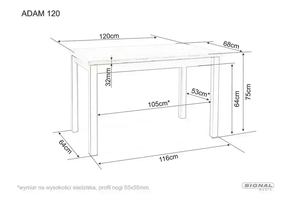 Masă dining ADAM alb mat 120x68