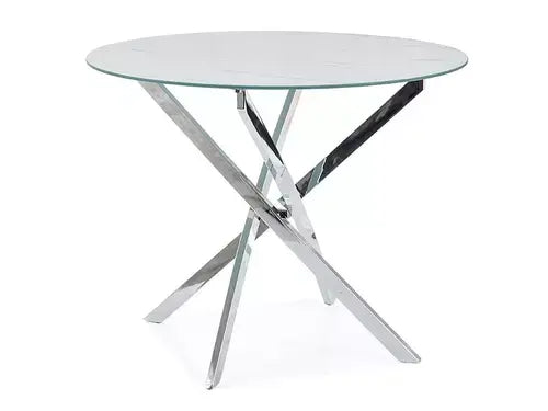 Masă dining rotundă AGIS alb efect marmură/crom Ø90