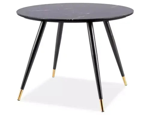 Masă dining rotundă CYRYL II negru efect piatră/negru/auriu Ø100