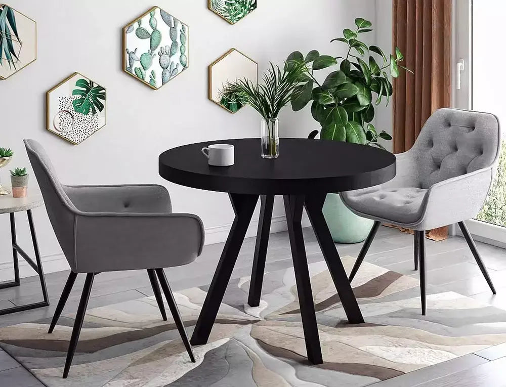 Masă dining extensibilă rotundă DOMINGO negru mat/negru Ø100 (100-250)