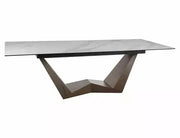 Masă dining extensibilă BONUCCI Ceramic alb Statuario Venato/nuc (200-250)x98