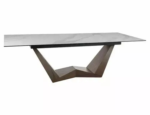 Masă dining extensibilă BONUCCI Ceramic alb Statuario Venato/nuc (200-250)x98
