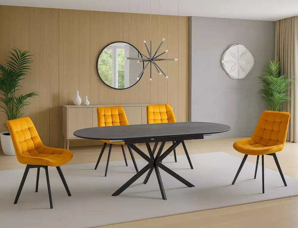 Masă dining extensibilă GASTON Ceramic gri/negru 140(180)x80