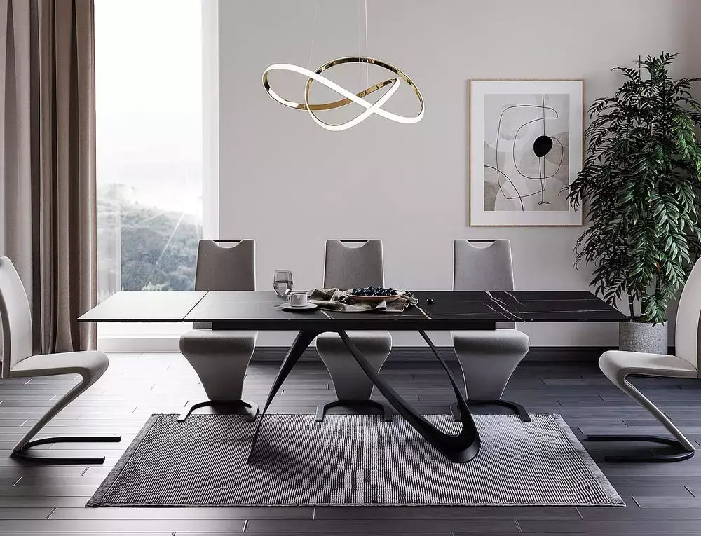 Masă dining extensibilă DIUNA negru/negru mat (160-240)x90