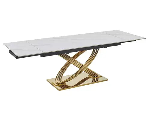 Masă dining extensibilă HERMES II alb efect marmură/auriu 160(240)x90