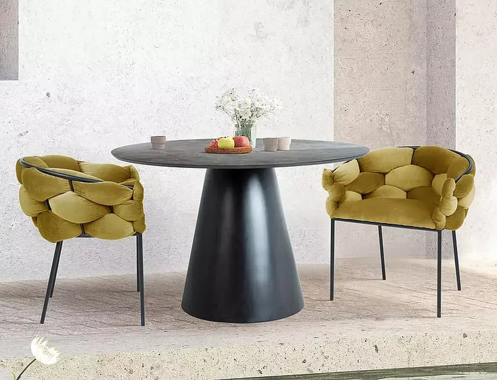 Masă dining rotundă ANGEL gri efect marmură/negru mat Ø120