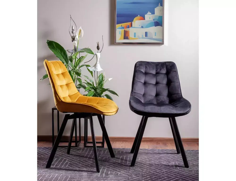 Scaun dining MONTI Velvet structură neagră/curry Bluvel 68