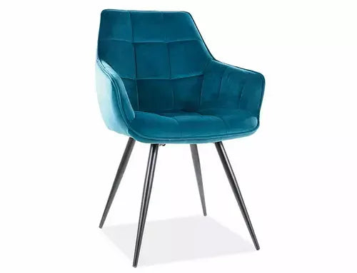 Scaun dining LILIA Velvet structură neagră/turcoaz Bluvel 85