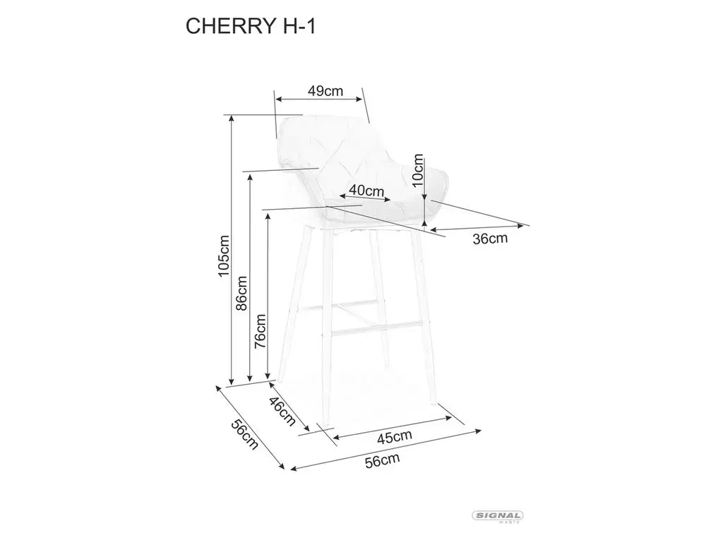 Scaun bar înalt CHERRY H-1 Velvet structură neagră/gri Bluvel 14