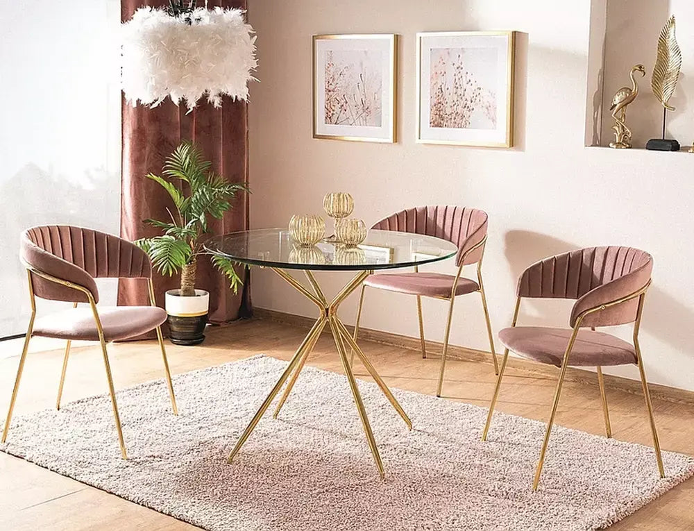Masă dining rotundă AZALIA transparent/auriu structură Ø80