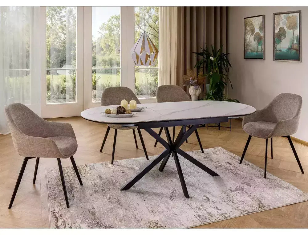 Masă dining extensibilă GASTON Ceramic alb/negru 140(180)x80