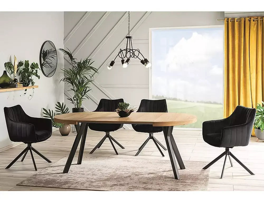 Masă dining extensibilă rotundă DOMINGO stejar/negru Ø100 (100-250)