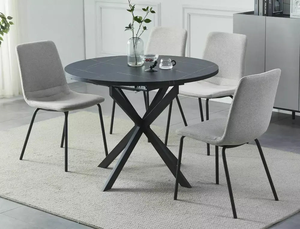 Masă dining extensibilă GASTON negru efect marmură/negru mat 100(135)x100
