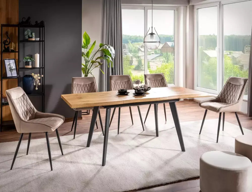 Masă dining extensibilă FRESNO stejar Artisan/negru structură 120(180)x80