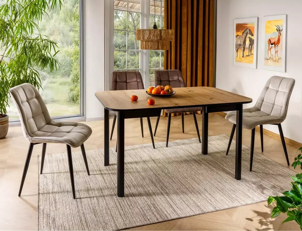 Masă dining extensibilă DANTE II stejar Artisan/negru mat 90(130)x90