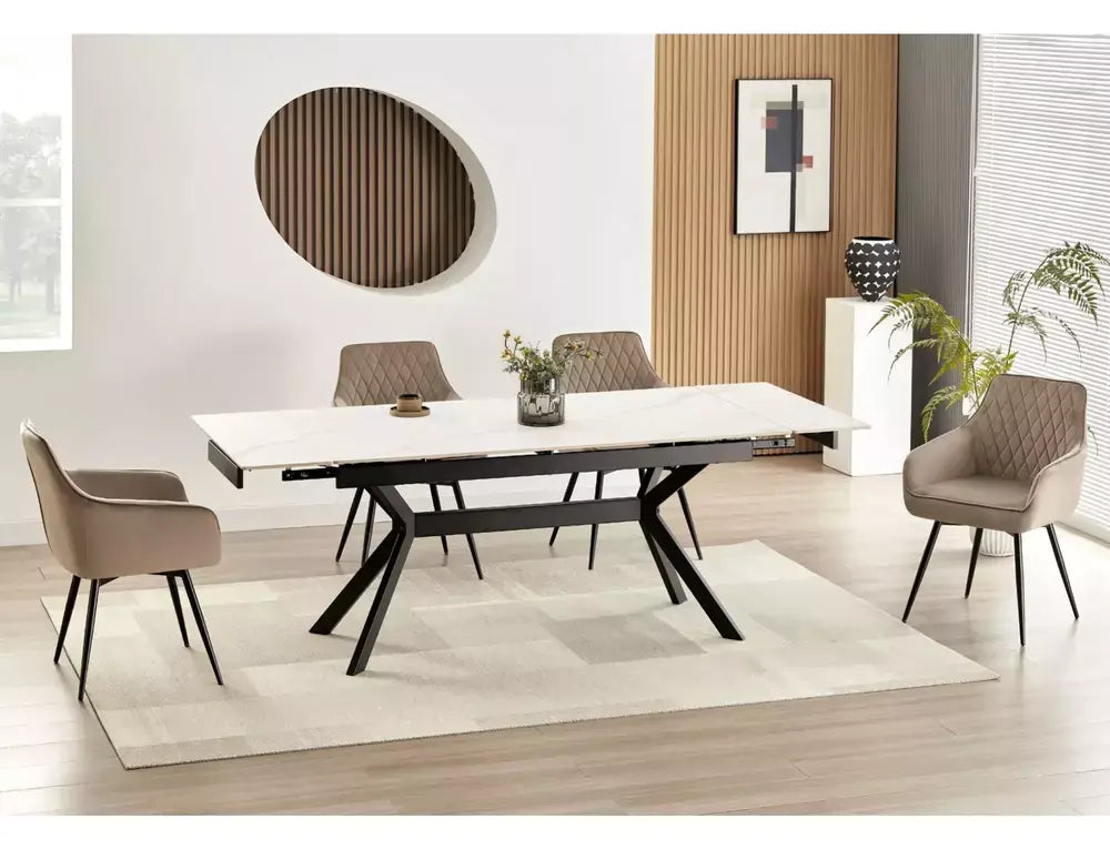 Masă dining extensibilă IMPERIA alb/negru 160(220)x90