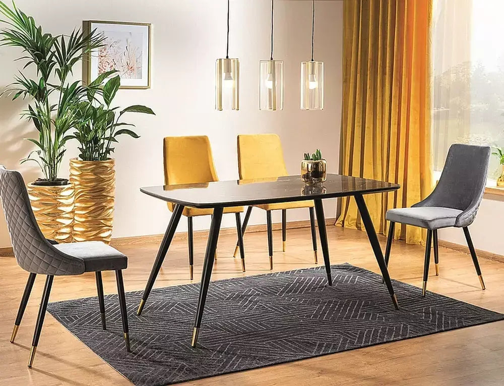 Masă dining CYRYL I negru efect piatră/negru/auriu 140x80