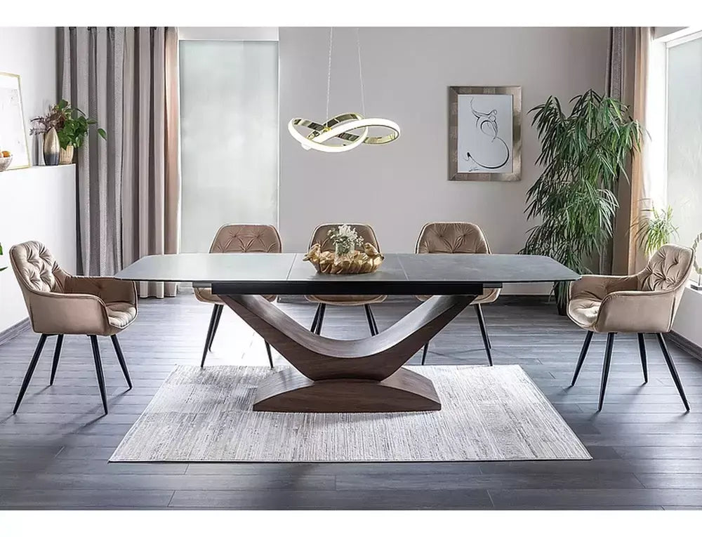 Masă dining extensibilă DOLCE Ceramic gri Italy Grey/nuc 180(240)x95