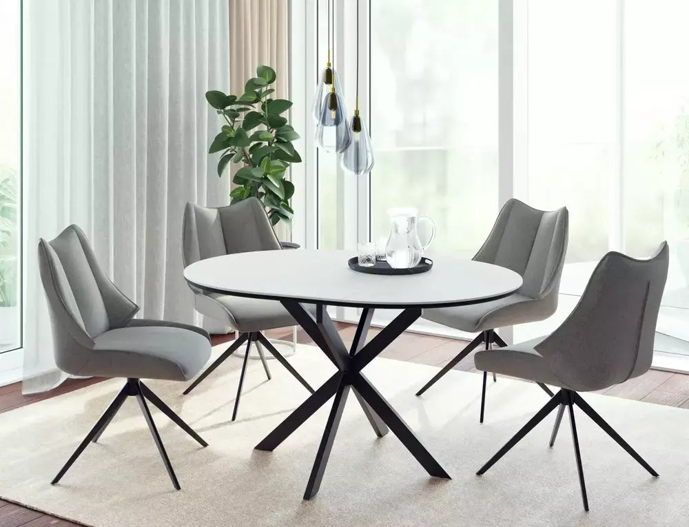 Masă dining extensibilă GASTON Ceramic alb/negru 100(135)x100
