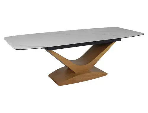 Masă dining extensibilă DOLCE Ceramic alb Statuario Venato/stejar 180(240)x95