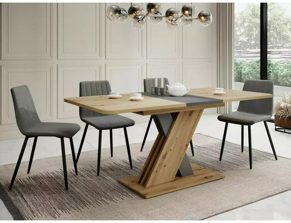 Masă dining extensibilă EXEL stejar Artisan/antracit 140(180)x85