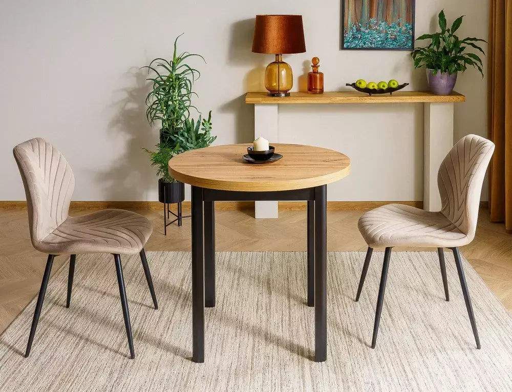 Masă dining rotundă ADAM stejar Artisan/negru Ø80