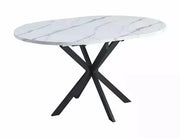 Masă dining extensibilă GASTON alb efect marmură/negru mat 100(135)x100