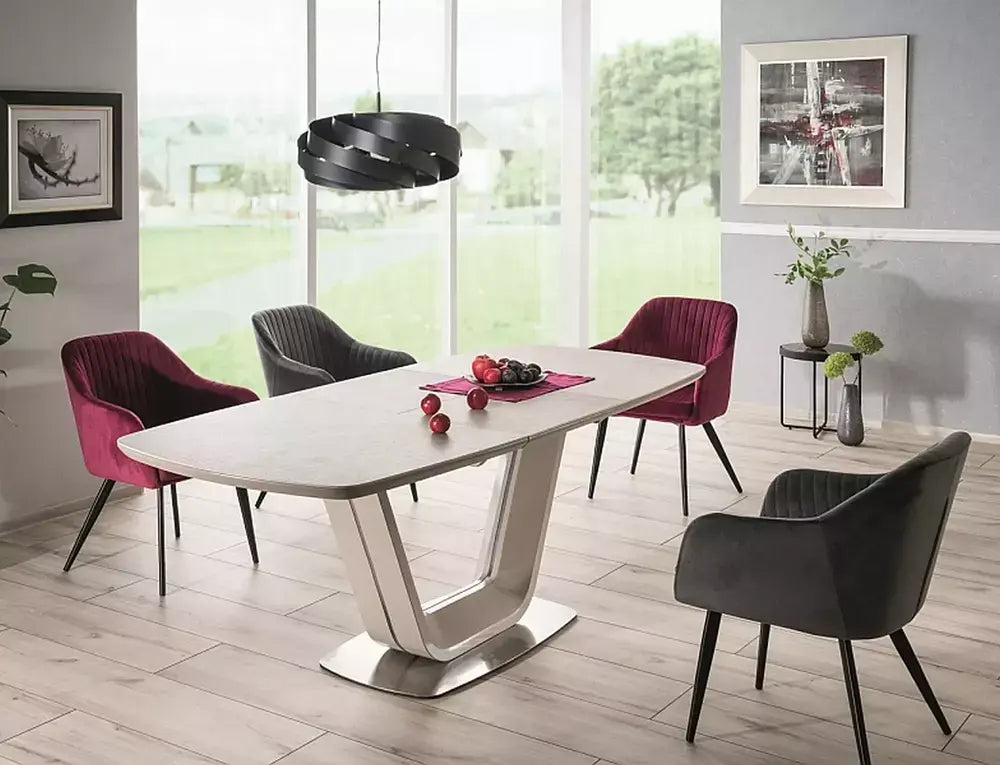 Masă dining extensibilă ARMANI Ceramic gri efect marmură/gri mat 160(220)x90